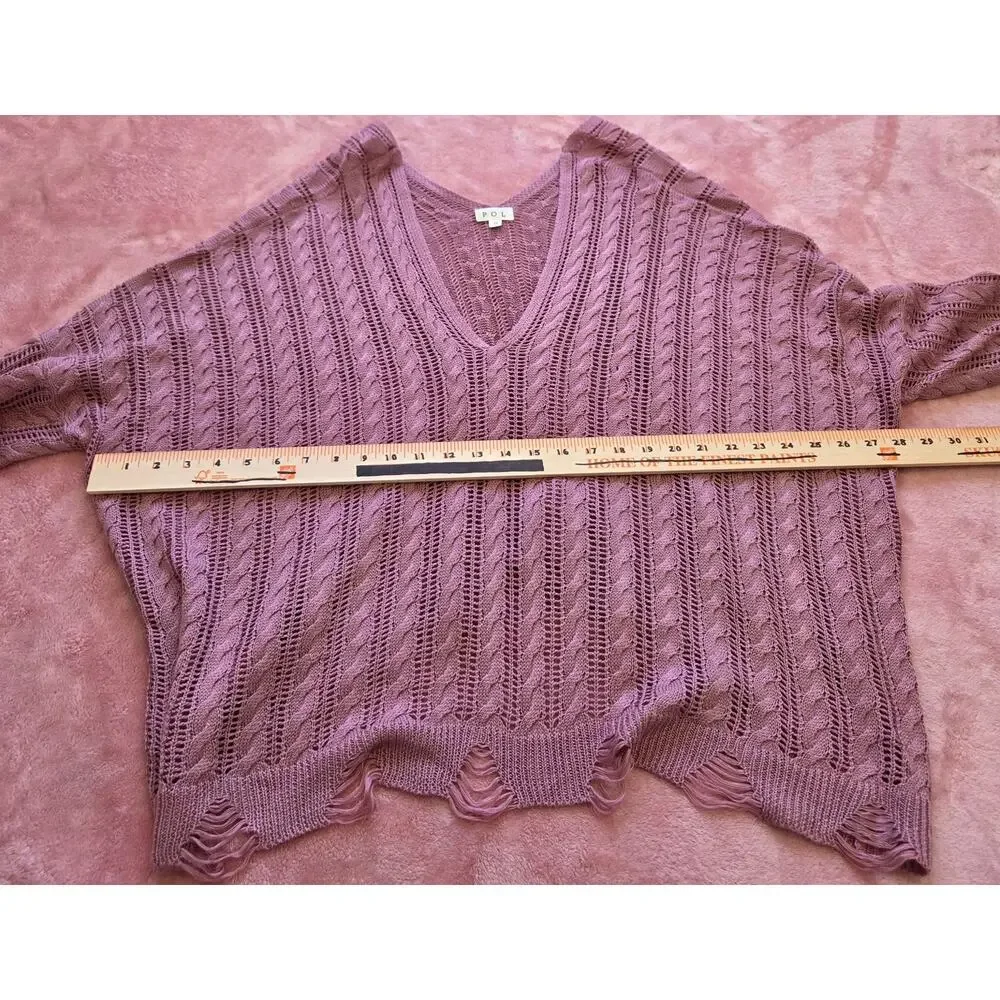 POL Pink V-Neck Cable Knit Oversized Sweater Women's Size Small